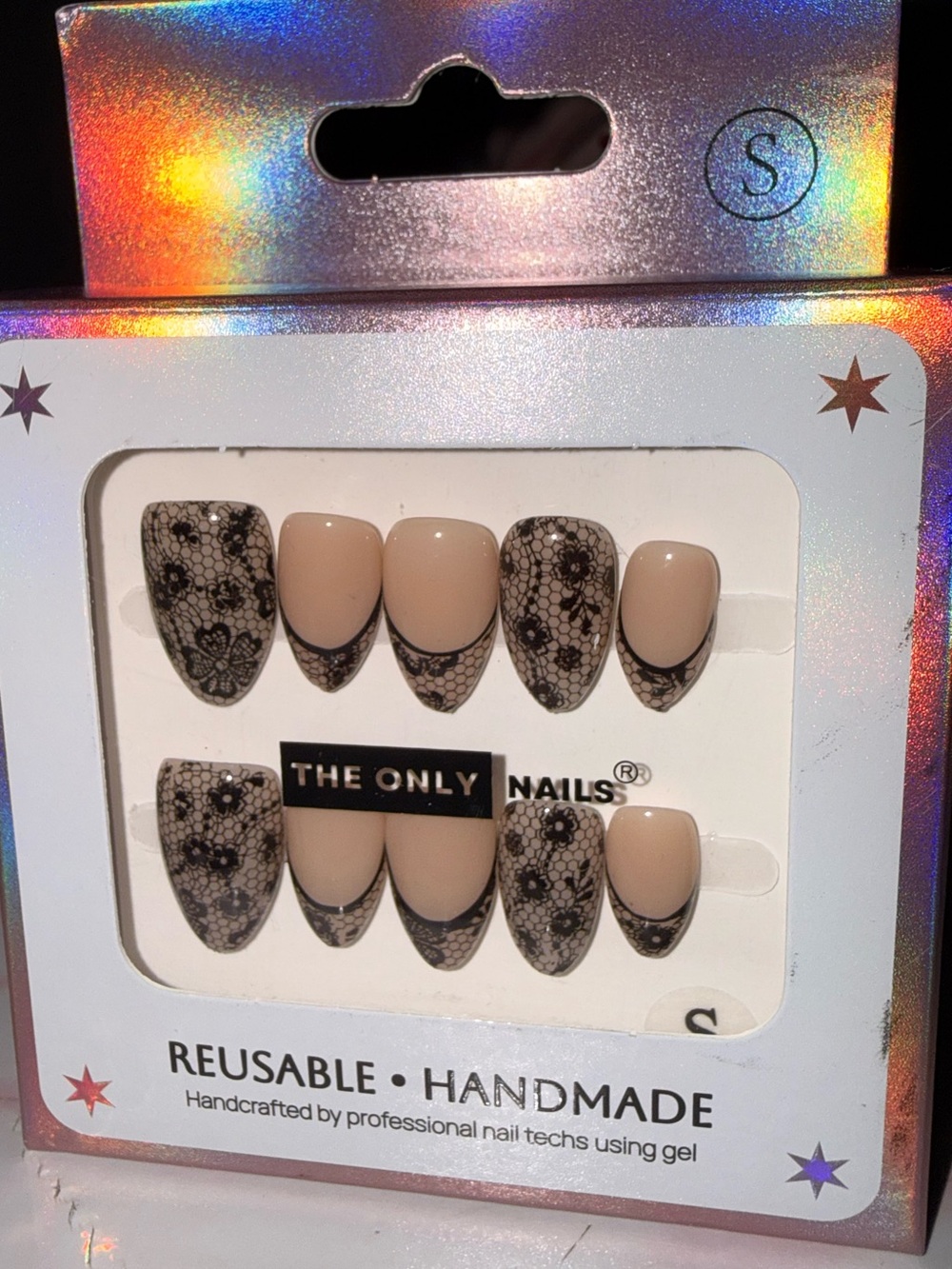 The Only Nails Beige & Black Lace Reusable Press-On Nail Set - Picture 3 of 6